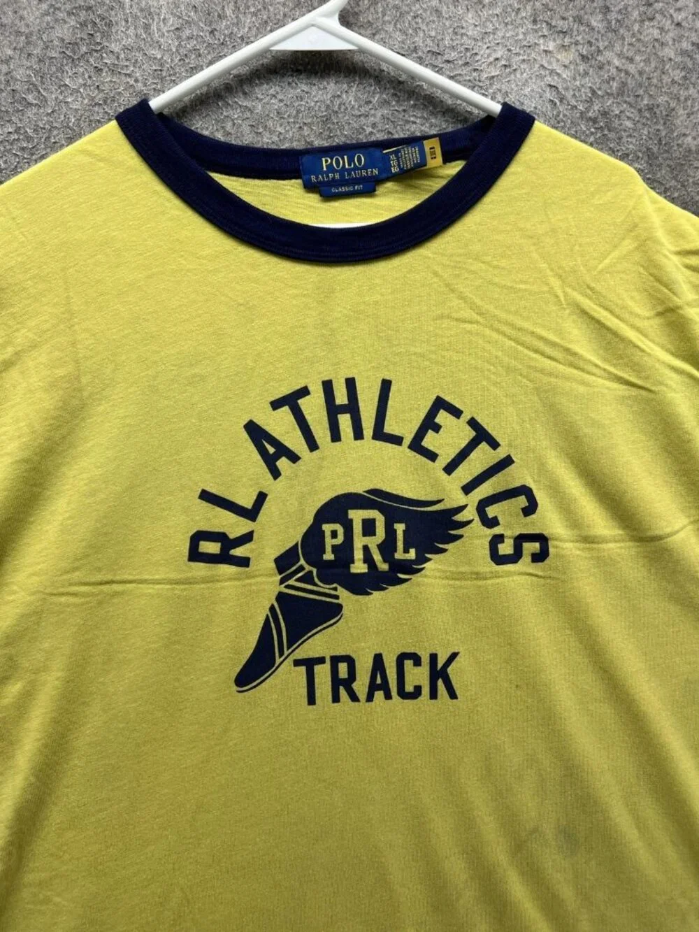 Polo Ralph Lauren Shirt Men XL Yellow RL Athletics Track Ringer Crewneck Tee